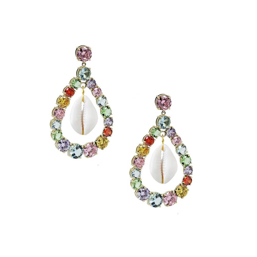 NEW ADRIANA PAPPAS women's crystal rainbow shell earrings in gold